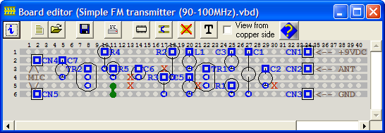 Component side view of circuit.